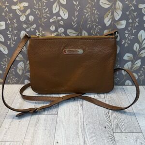 Michael Kor Crossbody Brown Leather Purse Pebble Logo Plate Small Bag